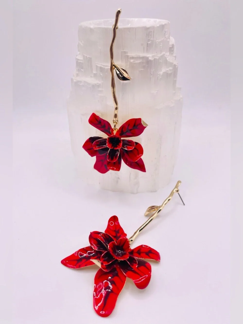 Zara Red Floral Drop Earrings - Picture 4 of 5